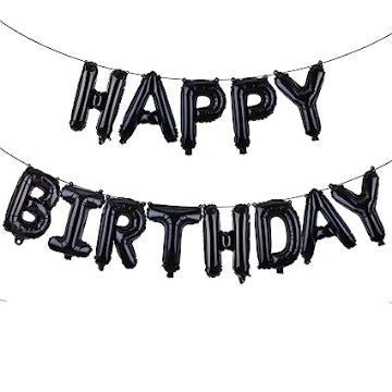 Happy Birthday Black Phrase Foil Balloons