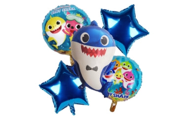 Blue Baby Shark Balloon Bouquet 5 Pcs Set