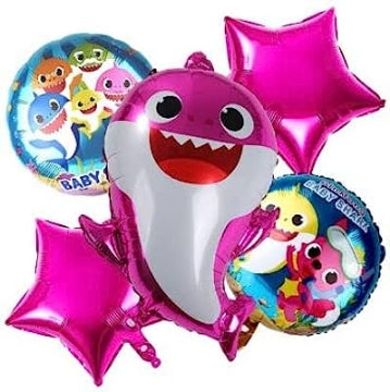 Pink Baby Shark Balloon Bouquet 5 Pcs Set