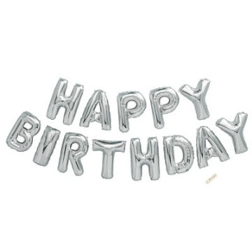 Happy Birthday Silver Phrase Foil Balloon