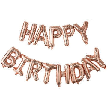 Happy Birthday Rose Gold Phrase Foil Balloon