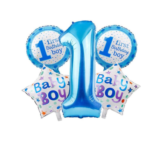 First Birthday Boy Balloon Bouquet 5pcs